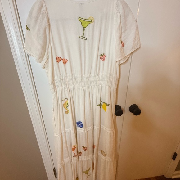 Anthropologie Boho Embroidered White Maxi Dress with Colorful Motifs - Picture 4 of 4